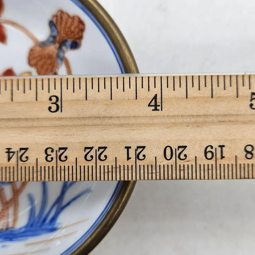 Vintage Japanese Porcelain Collector Plate Brass Trim Floral T.F.F. Hong Kong